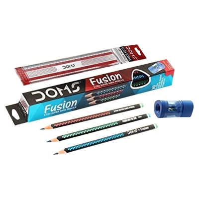Picture of Doms Fusion Extra Dark Pencil 10 Pcs (Eraser, Sharpener & Scale with Box) Black 