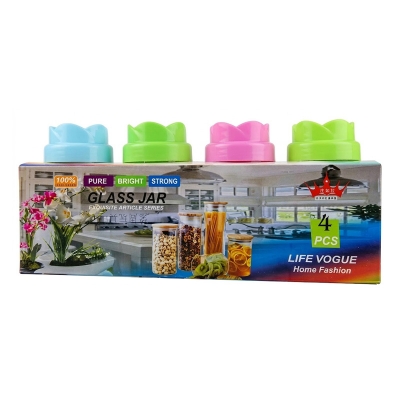 Picture of Kitchen Glass Jar 4pcs Set 400ml Multicolor 