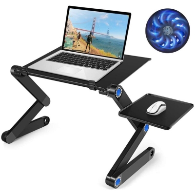 Picture of Laptop Table, Adjustable Laptop Desk Bed Table, Foldable Ergonomic Lap Desk TV Bed Tray Standing Desk, Office Laptop Riser with 2 CPU Cooling Fans and Mouse Pad Black 