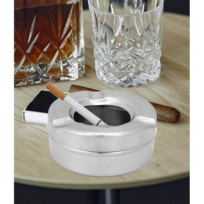 Picture of Big Round Stainless Steel Ashtray With Wind Proof Lid- 1 ps [12.2cm/3.8cm] Silver 