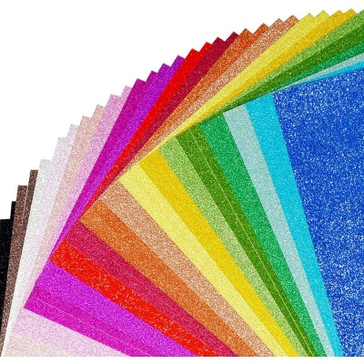 Picture of 3 pcs Multi Color A4 Size Glitter Foam Sheet Paper Sticky Back Adhesive Sticker Multicolor 
