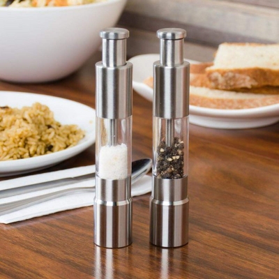 Picture of Stainless Steel Pepper Shaker & Steel Salt And Pepper Mill & Thumb Press Grinding Pepper Machine Silver 