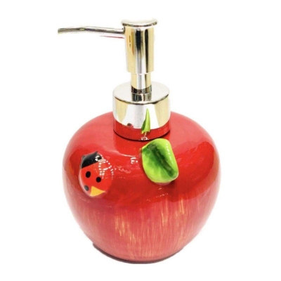 Picture of Ceramic Apple Shape Design Handwash Liquid Soap Shampoo Liquid Shower Gel Dispenser Home and Kitchen-Lal 1 Piece Red 