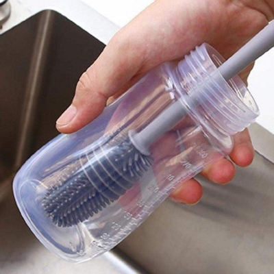 Picture of Silicone Bottle Cleaning Brush BPA Free Flexibility Accessory Baby Bottles Grey 