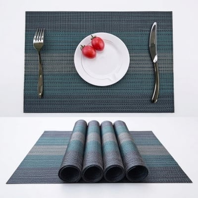 Picture of Place mats Set of 6 for Dining Table Washable Woven Vinyl Placemat Non-Slip Heat Resistant Kitchen Table Mats Easy to Clean Multicolor 