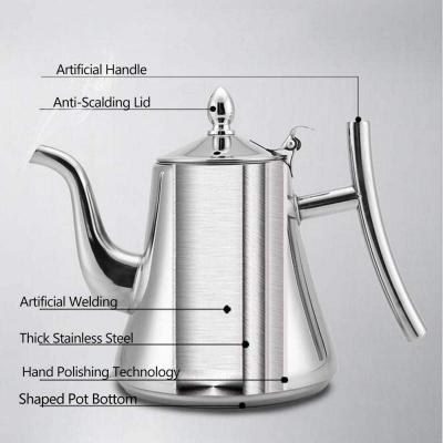 Picture of Stainless Steel KashiTeapot SilverWith Infuser Tea Filter Coffee Tea Kettle Water Kettle Drinkware (Ee-1 Ltr) Silver 