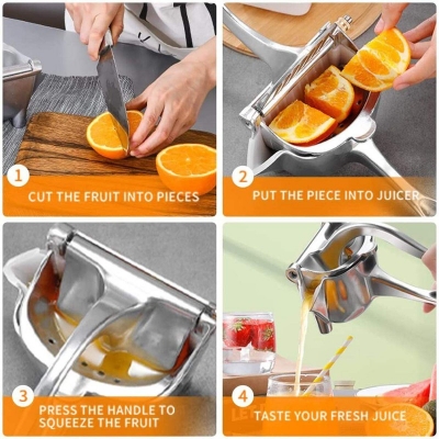 Picture of Fruit Press Stainless Steel Manual Hand Juice Press Squeezer Fruit Juicer Extractor Silver 