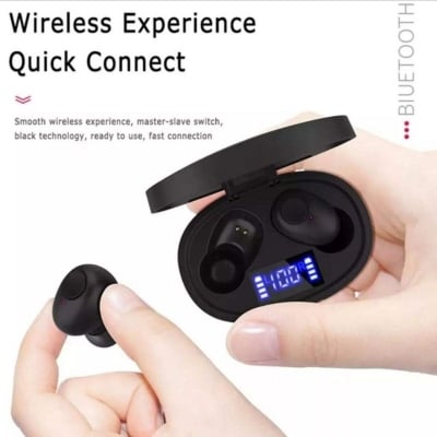 Picture of TWS-T12 WIRELESS HEADPHONE HD AUDIO PORTABLE CHARGING BOX EARBUDS (Ga) Black 