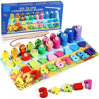 Picture of 6 in 1 Logarithmic Board- Activity Toys- Color, Count, Fishing, Shape, Number and Basic Math Multicolor 