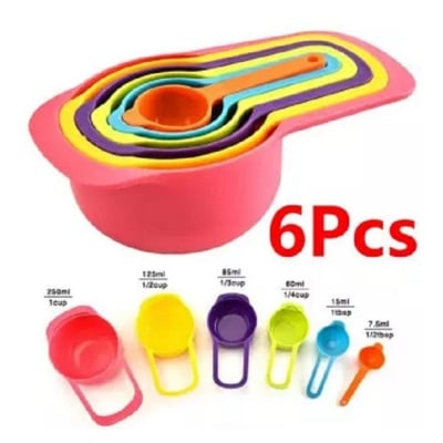 Picture of Colorful 6 Piece Kitchen Cooking Plastic Measuring Spoons & Cups Set China Multicolor 