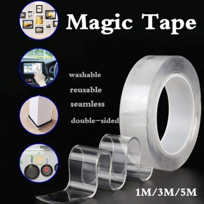 Picture of 2 Ps- Nano Magic Double Side Adhesive Tape 2CM (3 meter)- Re-usable Clear, Waterproof Anti-Slip Traceless Sticky Gel Pad Strips Grip for Car, Home, Office Supplies  