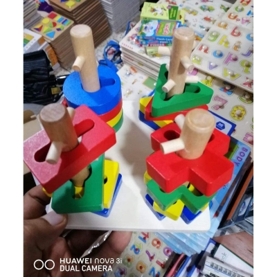 Picture of Geometric Shape Early Childhood Education Matching Children's Toys Wholesale Set Column Baby's Building Blocks Indigence Development Multicolor 