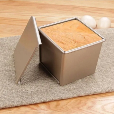 Picture of 4ps Toast Molds Aluminum Alloy Non-stick Coating Toast Boxes Bread Loaf Pan Cake Mold with Lid Bakeware (250g/450g/750g/900g) Multicolor 