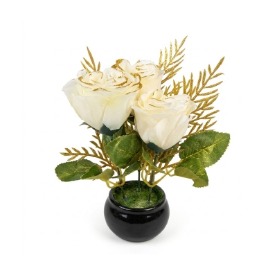 Picture of Artificial Real Looking Flower Tub White Rose For Decorate Your Room Or Office Off White 