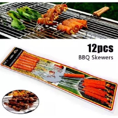 Picture of 12 Pcs BBQ Stick - Wooden and Silver Multicolor 