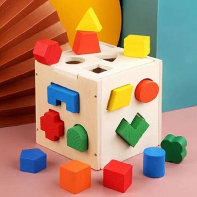 Picture of Fifteen hole Shape Intelligence Educational Wood Baby Toys Geometry Shape Intelligence Box Child Early Learning toys - Minimalistic Sophistication Multicolor 