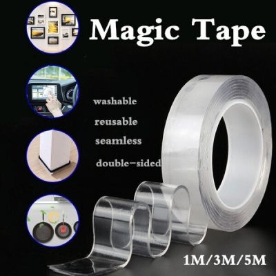 Picture of 3 Ps- Nano Magic Double Side Adhesive Tape 2CM (3 meter)- Re-usable Clear, Waterproof Anti-Slip Traceless Sticky Gel Pad Strips Grip for Car, Home, Office Supplies  