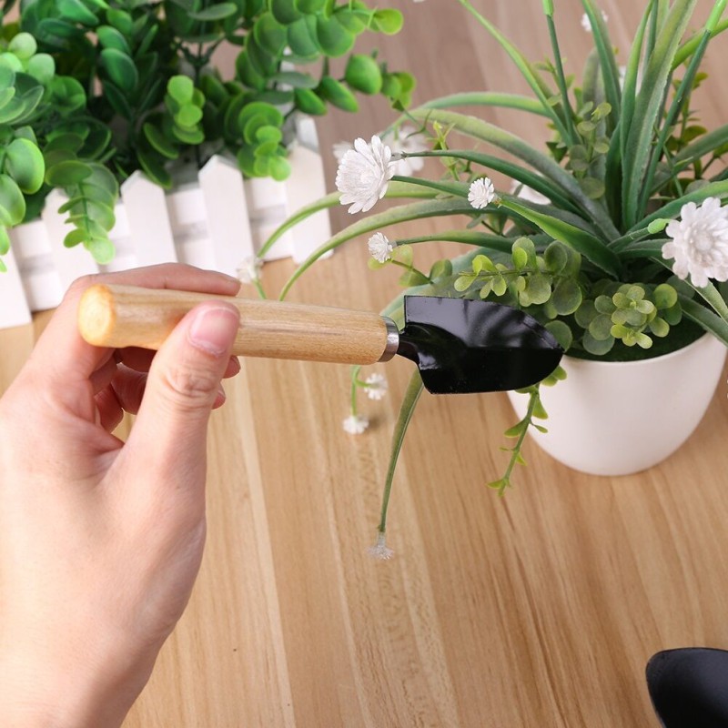 Picture of 3PCS/Set Mini Garden Shovels Claw Tool With Wooden Handles DIY Garden Hand Tools For Limited Areas Flower Pots Garden Accessor Black 