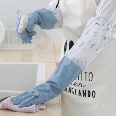 Picture of Silicone Dish Washing Kitchen Full Hand Gloves -1 pair (Multicolor Design)