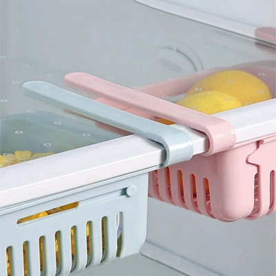 Picture of RETRACTABLE KITCHEN FRIDGE BASKET ORGANIZER SLIDE UNDER SHELF DRAWER BOX RACK HOLDER- 1 pcs Multicolor 