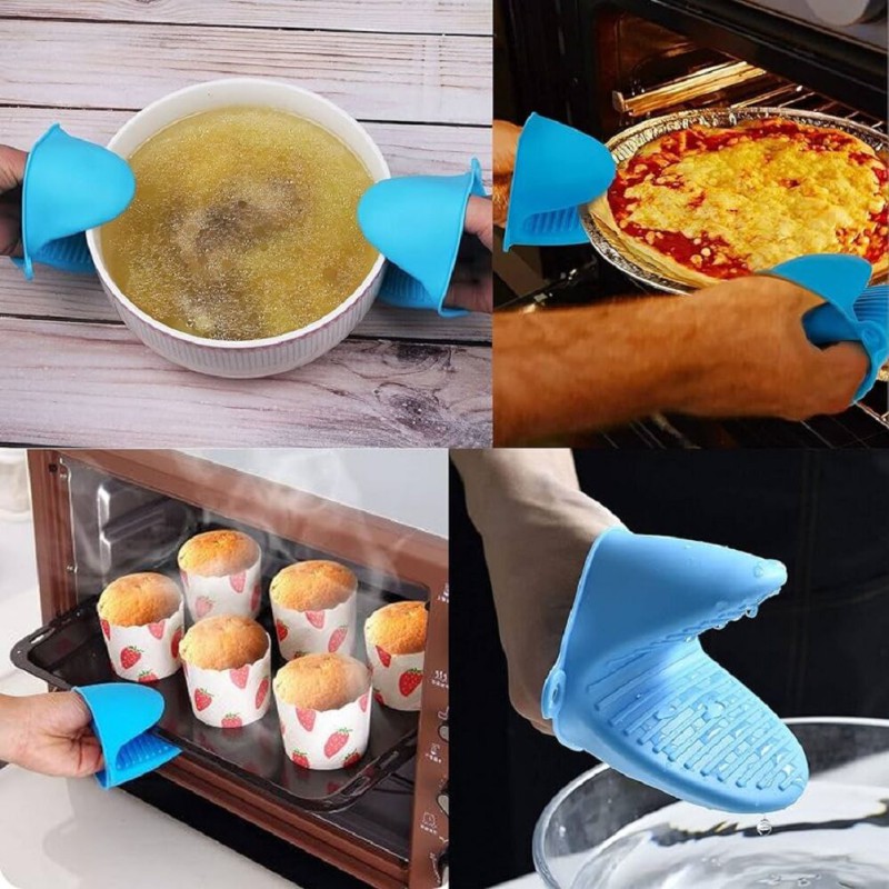 Picture of Silicone Pot Holder Mini Oven Mitt Kitchen Cooking Baking Heat Resistant Solution 1 Pair Multicolor 