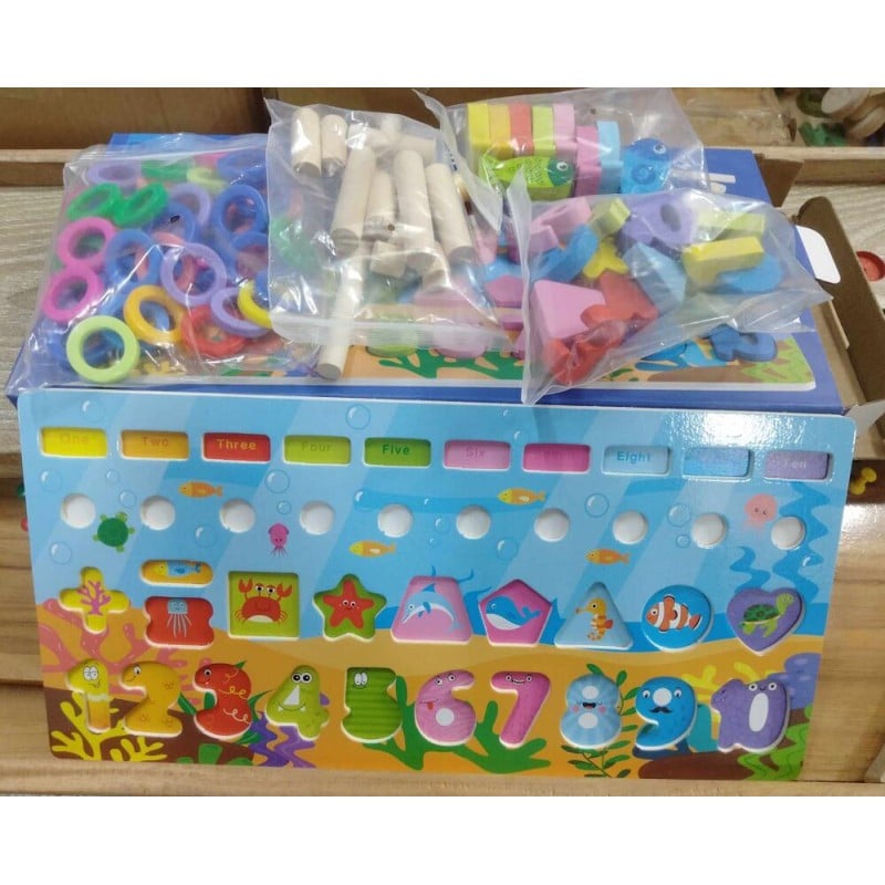 Picture of 6 in 1 Logarithmic Board- Activity Toys- Color, Count, Fishing, Shape, Number and Basic Math Multicolor 