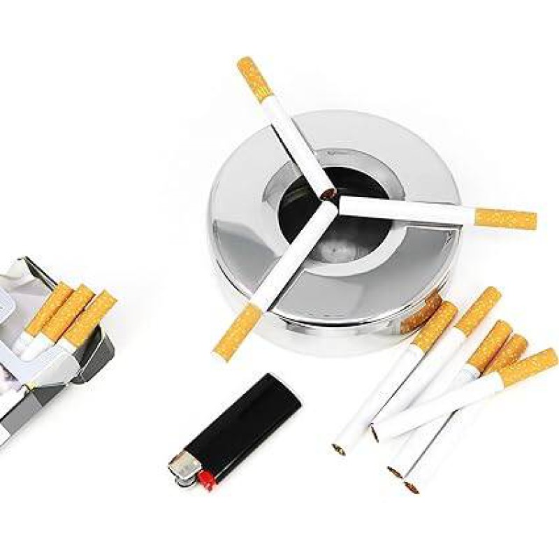 Picture of Medium Round Stainless Steel Ashtray With Wind Proof Lid- 1 ps [10.7cm/3.8cm] Silver 