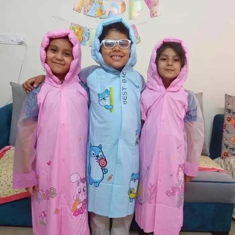 Picture of Children Raincoat for Boys and Girls With School Bag Pocket Waterproof Rain Coat (Random Design)- (5 yrs - 7 yrs) Multicolor HEIGHT:155CM