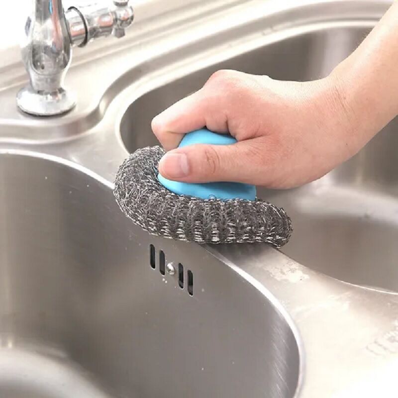 Picture of Kitchen Cleaning Brush Household Stainless Steel Wire Ball With Removable Handle Dish Washer- 2 Pcs Multicolor 