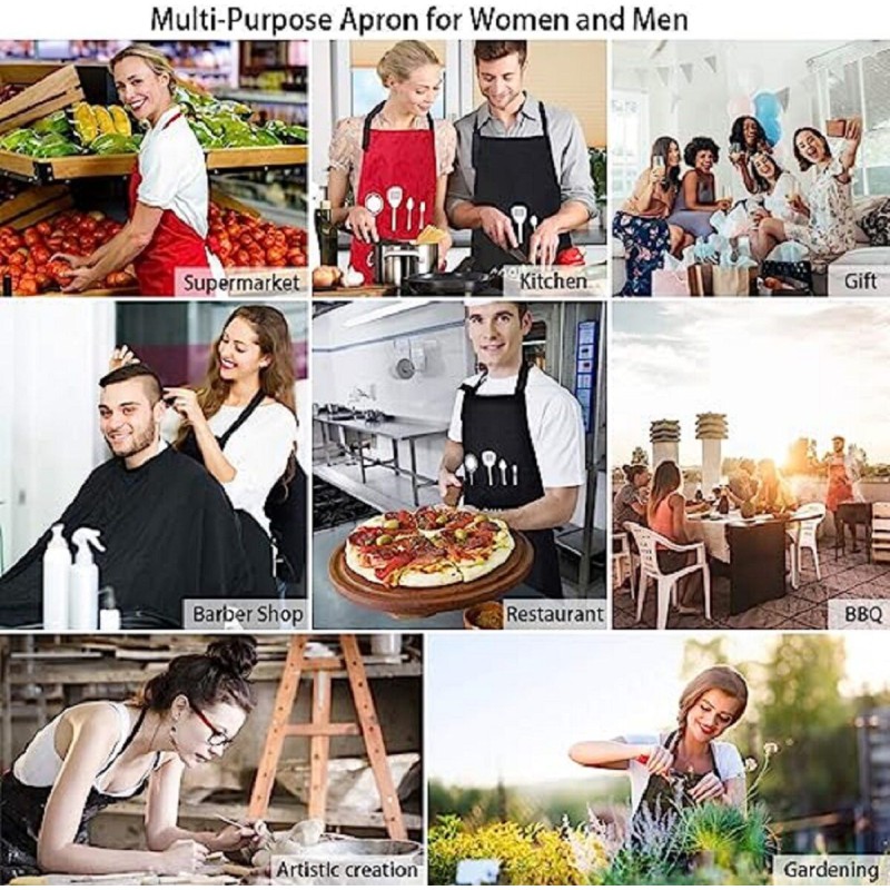 Picture of Adjustable Kitchen Aprons for Women and Men with Pockets, Personalized Cute Waterproof Chef Apron for BBQ Cooking Multicolor 