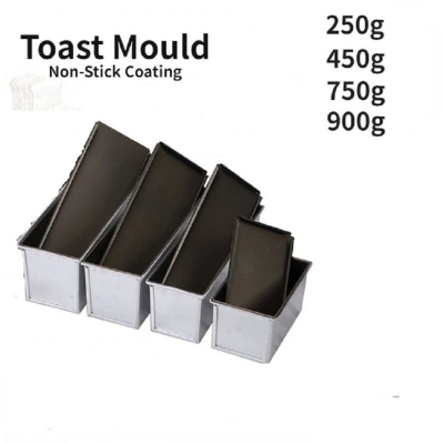 Picture of 4ps Toast Molds Aluminum Alloy Non-stick Coating Toast Boxes Bread Loaf Pan Cake Mold with Lid Bakeware (250g/450g/750g/900g) Multicolor 