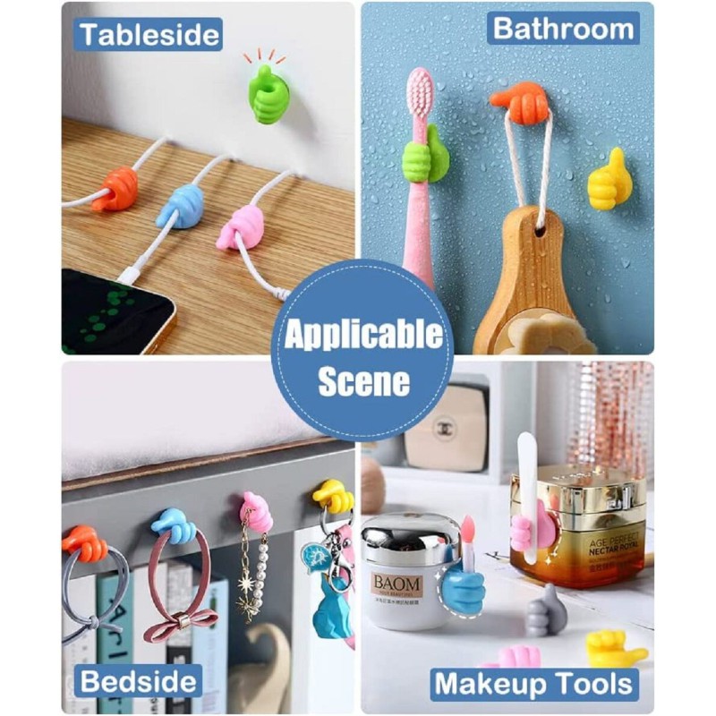 Picture of Refined Taste - Cable Organizer Clips Wall Hooks Silicone Thumb Self Adhesive Cord Holder Wire Hanger- 6pcs - Durabilty Assured Multicolor 