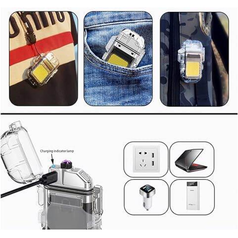 Picture of Rechargeable USB Lighter LED Flashlight Double Arc Plasma Lighter Perfect for Camping Hiking Traveling Multicolor 