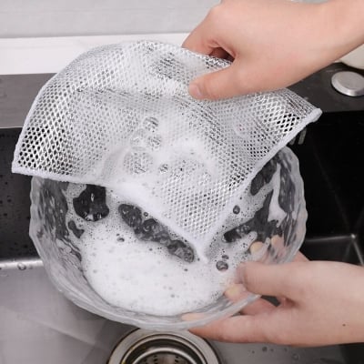 Picture of 2 pcs Silver Cleaning Cloth Magic Dish Towel Reusable Non Stick Oil Dishcloth Pot Strong Rust Removal Steel Wire Towel Silver 
