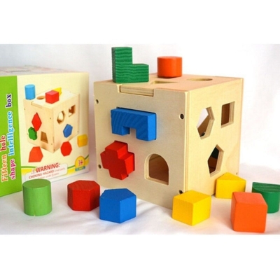 Picture of Fifteen hole Shape Intelligence Educational Wood Baby Toys Geometry Shape Intelligence Box Child Early Learning toys - Minimalistic Sophistication Multicolor 