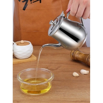 Picture of Stainless Steel Oil Pot Or Use As Tea Kettle Strainer Container Jug-500ml Silver 
