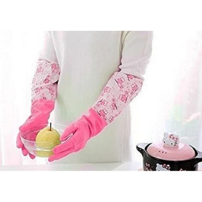 Picture of Silicone Dish Washing Kitchen Full Hand Gloves -1 pair (Multicolor Design)