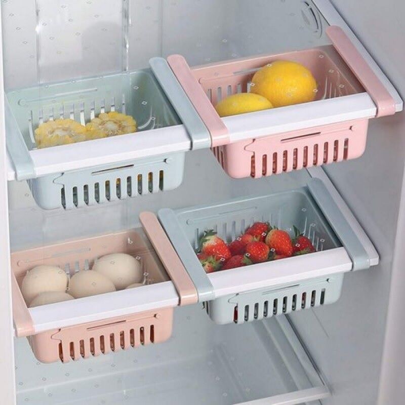 Picture of RETRACTABLE KITCHEN FRIDGE BASKET ORGANIZER SLIDE UNDER SHELF DRAWER BOX RACK HOLDER- 1 pcs Multicolor 