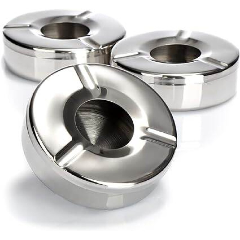 Picture of Big Round Stainless Steel Ashtray With Wind Proof Lid- 1 ps [12.2cm/3.8cm] Silver 