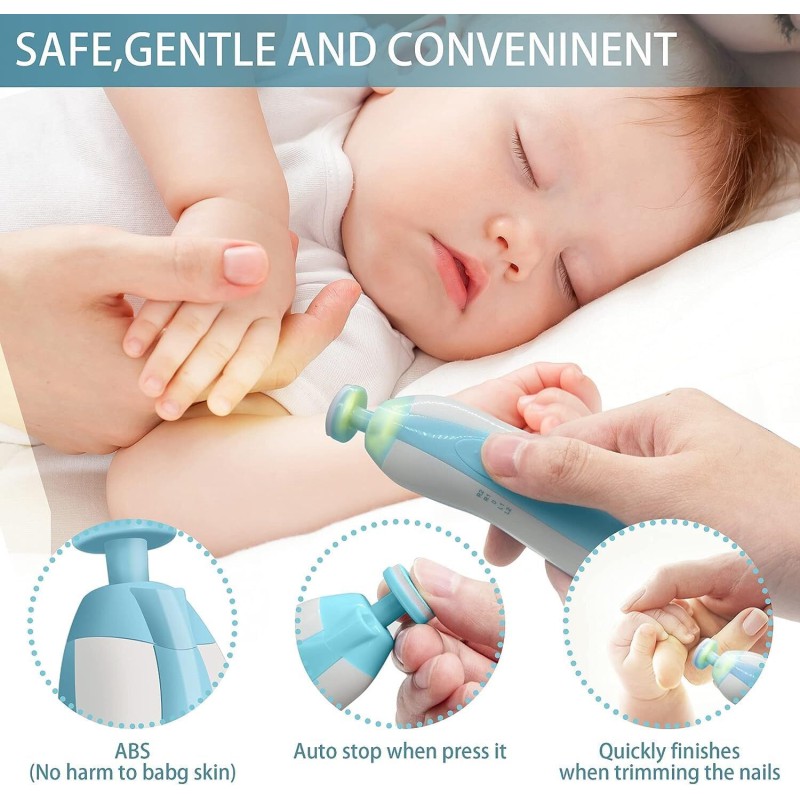 Picture of Baby Nail, Electric Safe Baby Nail Clippers Manicure Set Trim Polish Grooming kit With 6 Grinding Heads and LED Light for Newborn Infant Toddler or Adults Toes Fingernails Care Kit (Multicolor)