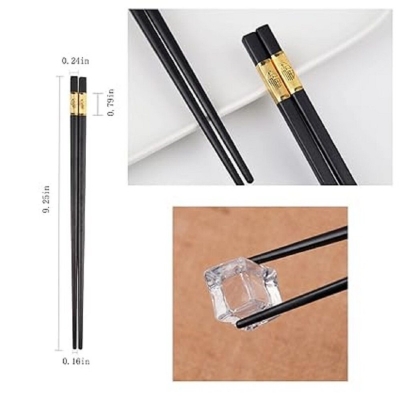 Picture of 5 pairs of household alloy chopsticks-durable and high temperature resistant, no odor, reusable 9.25 inch alloy chopsticks and tableware gift set Black 