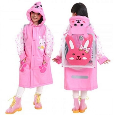 Picture of Children Raincoat for Boys and Girls With School Bag Pocket Waterproof Rain Coat (Random Design)- (5 yrs - 7 yrs) Multicolor HEIGHT:155CM