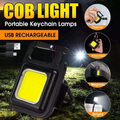 Picture of Mini LED Flash-light Work Light Portable Pocket Flas-hlight Keychains USB Rechargeable Small Light Corkscrew Waterproof Camping Lantern Magnet Design Fishing Emergency Lamp 3 Mode - Black