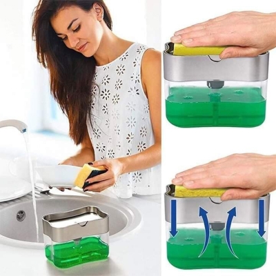Picture of 2-in-1 Soap Dispenser Pump And Sponge Caddy For Soap Dish And Clean Sponge Bathroom Dispenser Appliance For Kitchen Bathroom - Multicolor