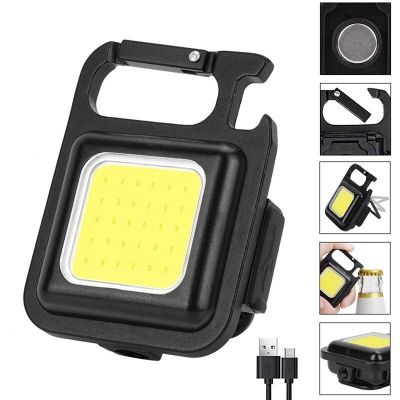 Picture of Mini LED Flash-light Work Light Portable Pocket Flas-hlight Keychains USB Rechargeable Small Light Corkscrew Waterproof Camping Lantern Magnet Design Fishing Emergency Lamp 3 Mode - Black