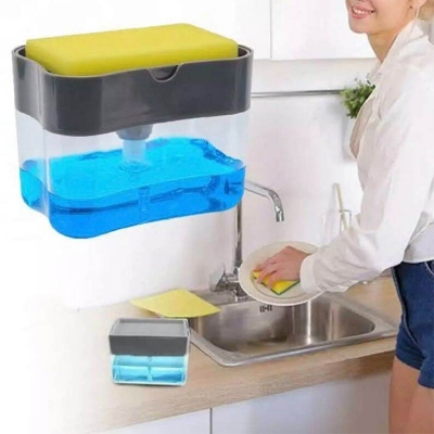 Picture of 2-in-1 Soap Dispenser Pump And Sponge Caddy For Soap Dish And Clean Sponge Bathroom Dispenser Appliance For Kitchen Bathroom - Multicolor