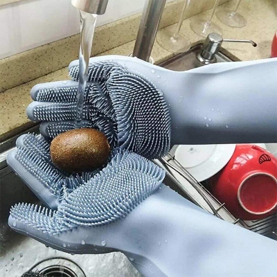 Picture of High Quality Silicone Dish Washing Kitchen Hand Gloves - Multicolor