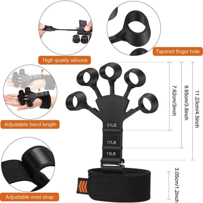 Picture of Finger Gripper Patients Hand Strengthener Finger Flexion & Extension Training Sunlight mall and Grip Strength Trainer Gripper Finger Exerciser Hook Grip Adjustable Gym - Black