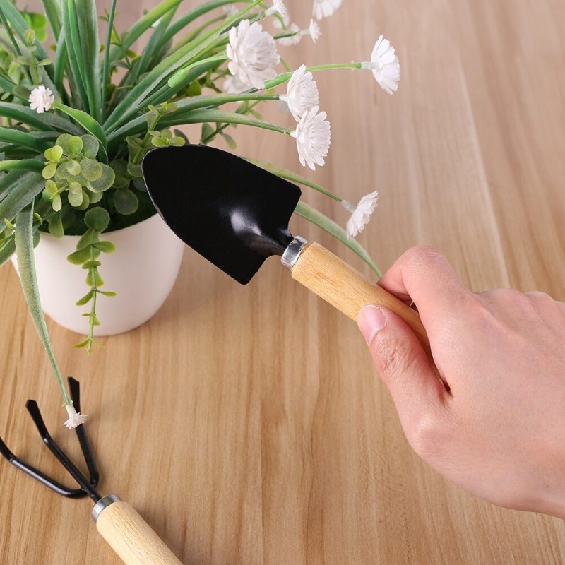 Picture of 3PCS/Set Mini Garden Shovels Claw Tool With Wooden Handles DIY Garden Hand Tools For Limited Areas Flower Pots Garden Accessor Black 