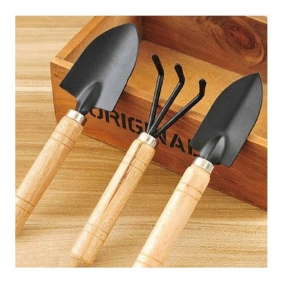 Picture of 3PCS/Set Mini Garden Shovels Claw Tool With Wooden Handles DIY Garden Hand Tools For Limited Areas Flower Pots Garden Accessor Black 